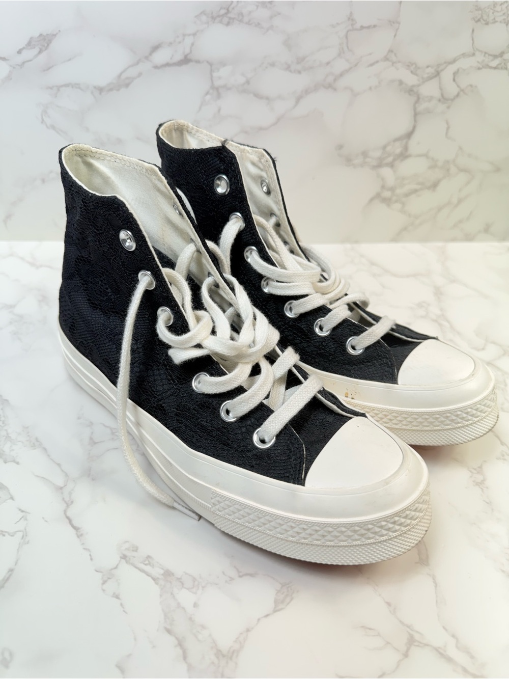 Converse Chuck 70 Lace Overlay High Top Sneakers Black 7.5 - Picture 2 of 8